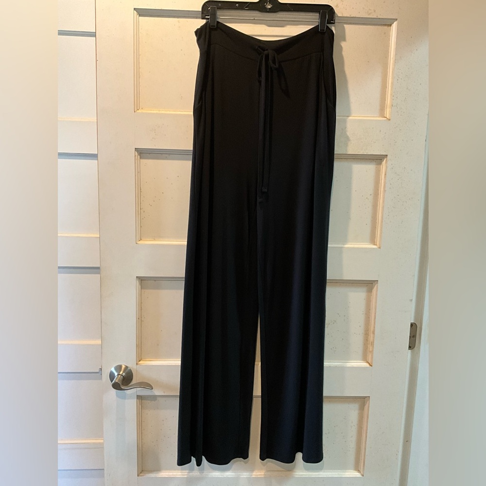NWOT! ZENANA PREMIUM Black jersey drawstring waist pull-on wide leg pants Sz 1X
